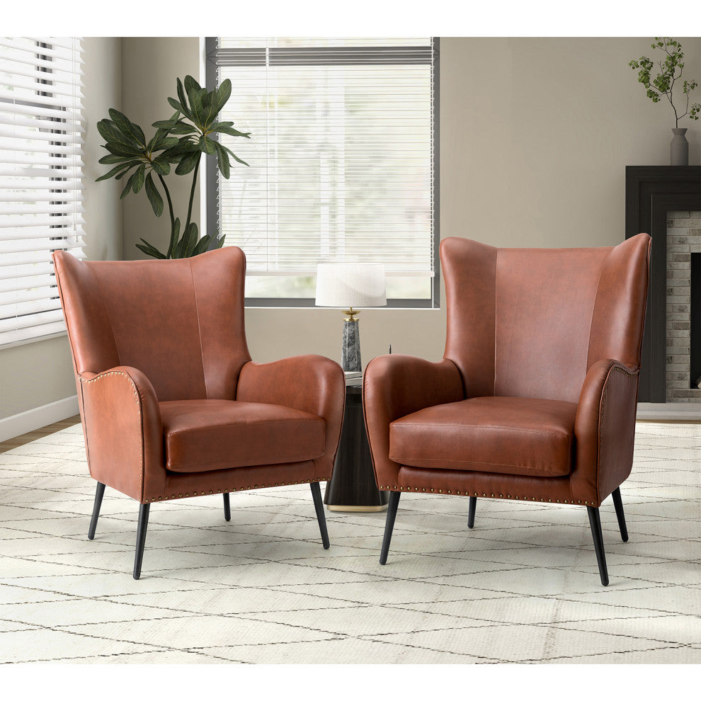 39" Comfy Living Room Armchair With Special Arms, Set of 2, Brown
