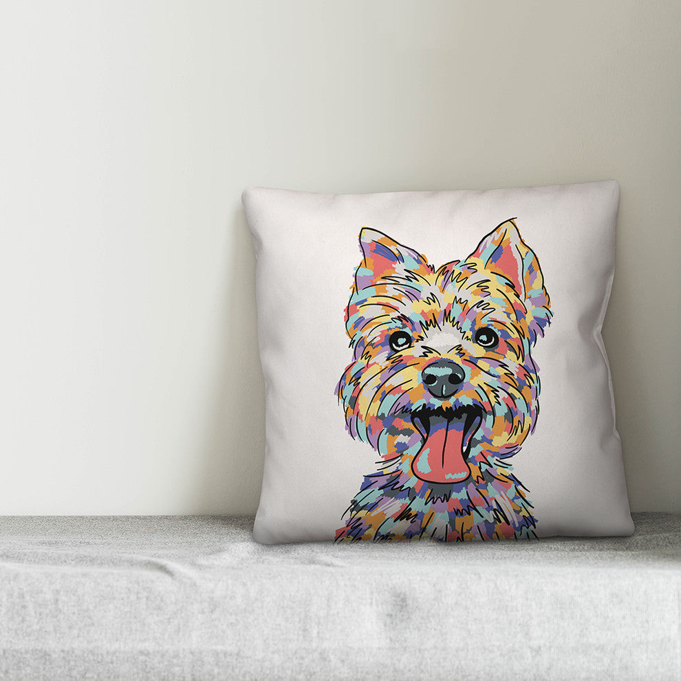 Watercolor Yorkie Throw Pillow Cover