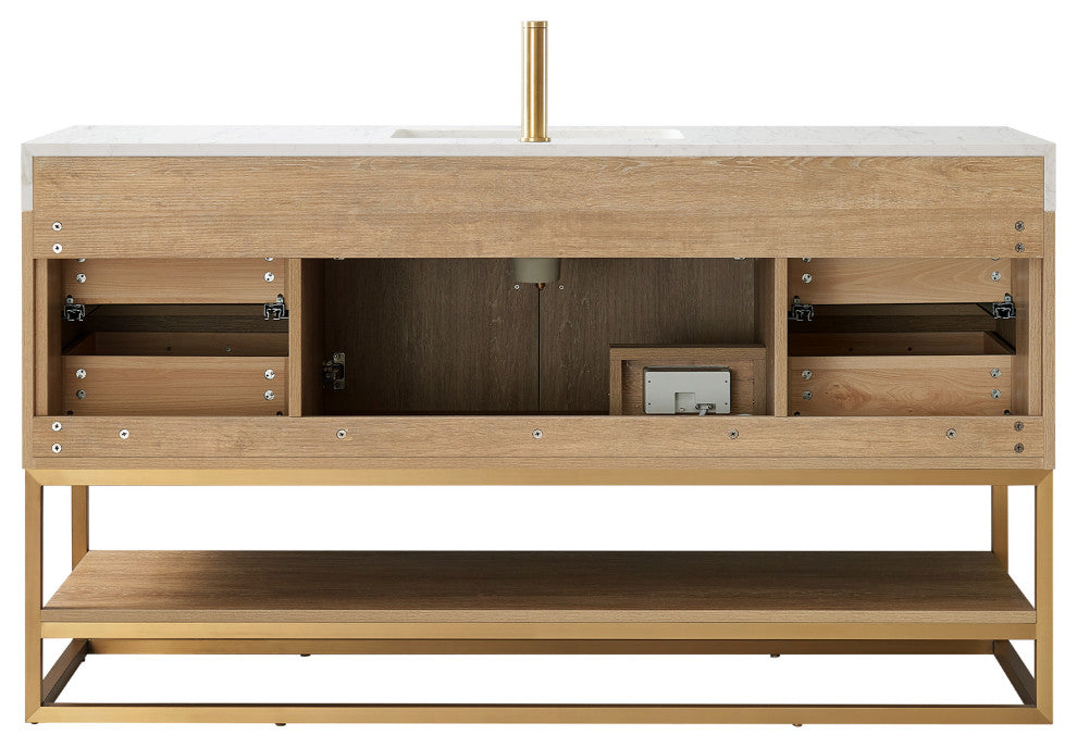 Alistair Vanity, North American Oak With Countertop, 60", With Mirror