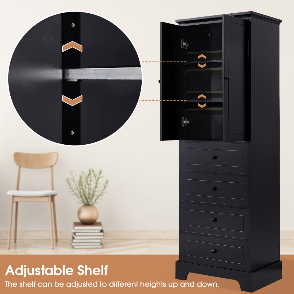 Gewnee Storage Cabinet with 2 Doors and 4 Drawers for Bathroom
