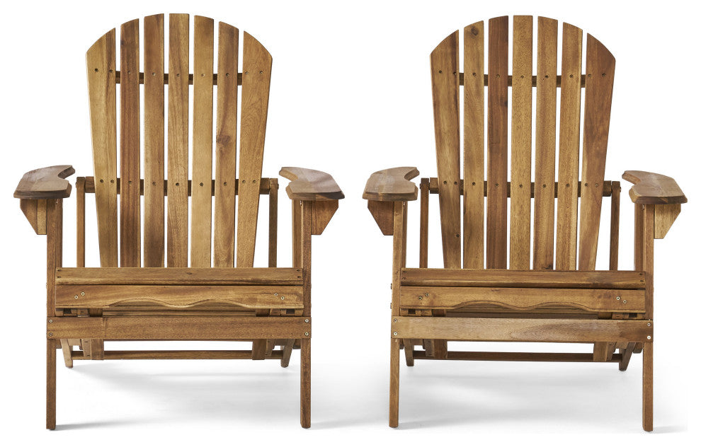 GDF Studio Katherine Outdoor Reclining Wood Adirondack Chairs, Set of 2, Natural