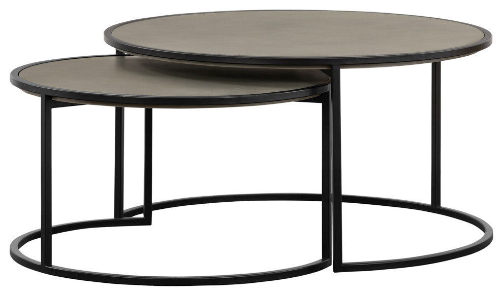 Rina Concrete and Black Metal 2-Piece Nesting Coffee Table Set
