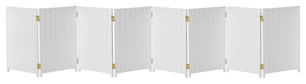 2 ft. Short Woven Fiber Room Divider 8 Panel White