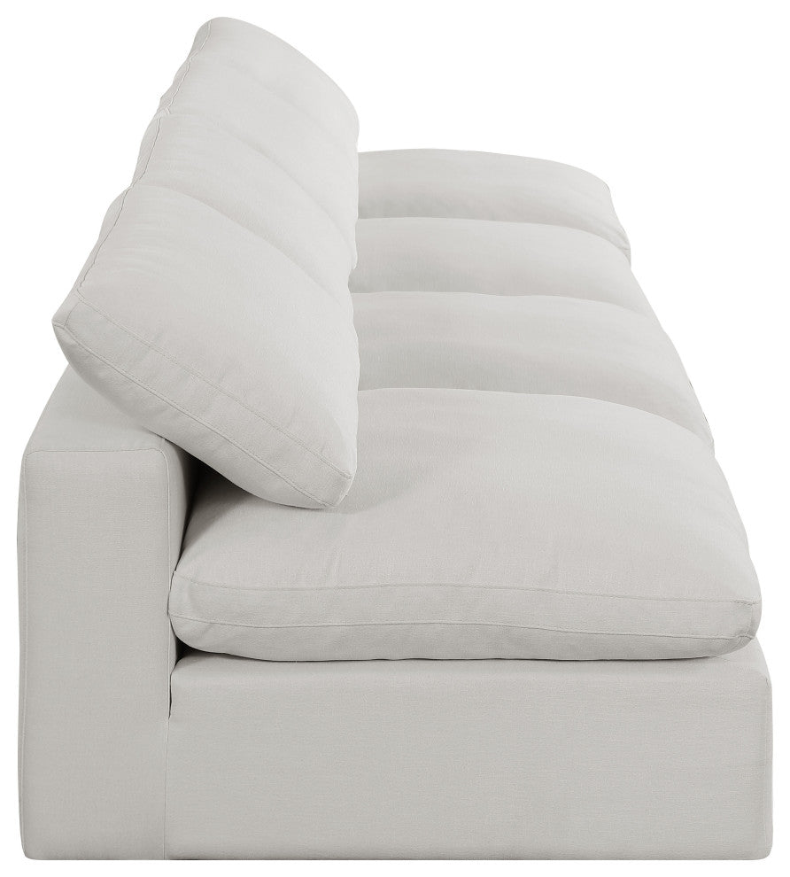 Comfy Upholstered Modular Sofa, Cream, 4-Piece: 4 Armless Chair, Linen Textured Fabric