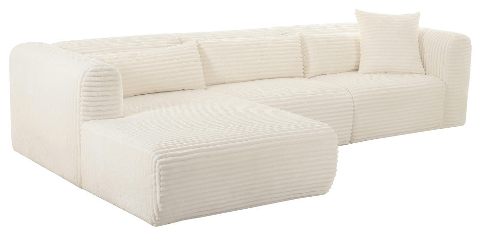 Tarra Fluffy Oversized Corduroy Modular Sectional, Cream, Laf