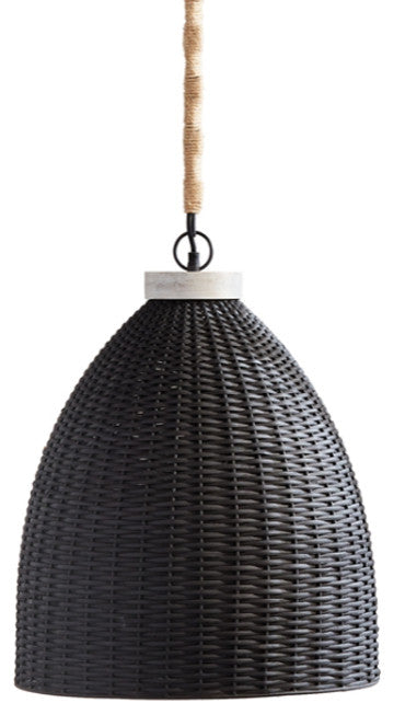 Cottage Chic Woven Black Rattan Dome Pendant 1 Light Farmhouse Casual 18 in