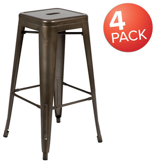 30" Metal Indoor Bar Stool, Stackable Set of 4, Gun Metal