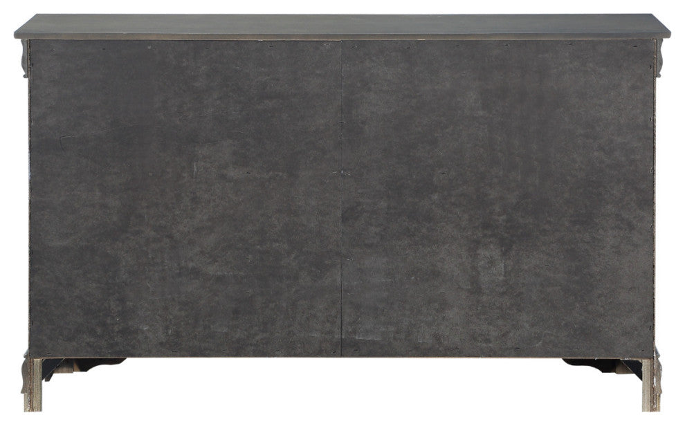 Six Drawers Wooden Dresser with Metal Handles and Bracket Base, Dark Gray
