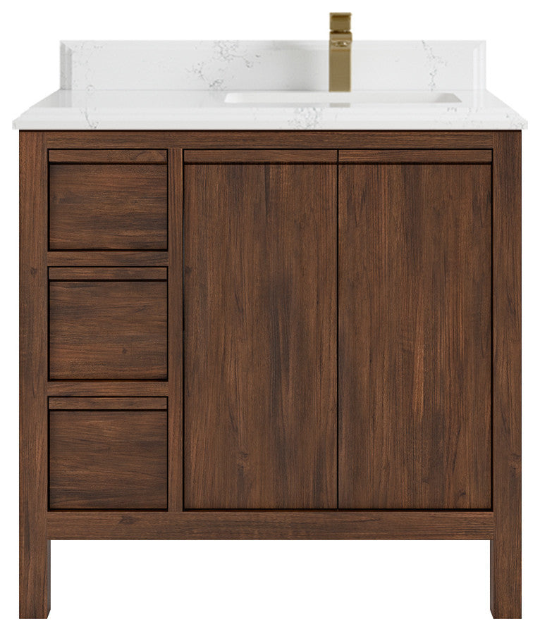 Elizabeth 36 Right Offset Bath Vanity in Dark Walnut Teak 1.5" Empira Quartz