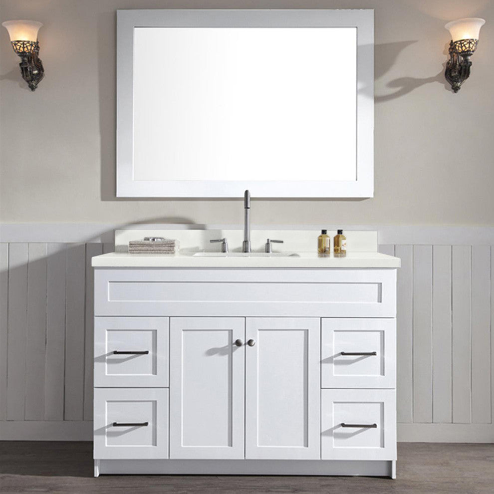 Hamlet 49" Single Sink Vanity Set, White, With Mirror, Quartz Countertop