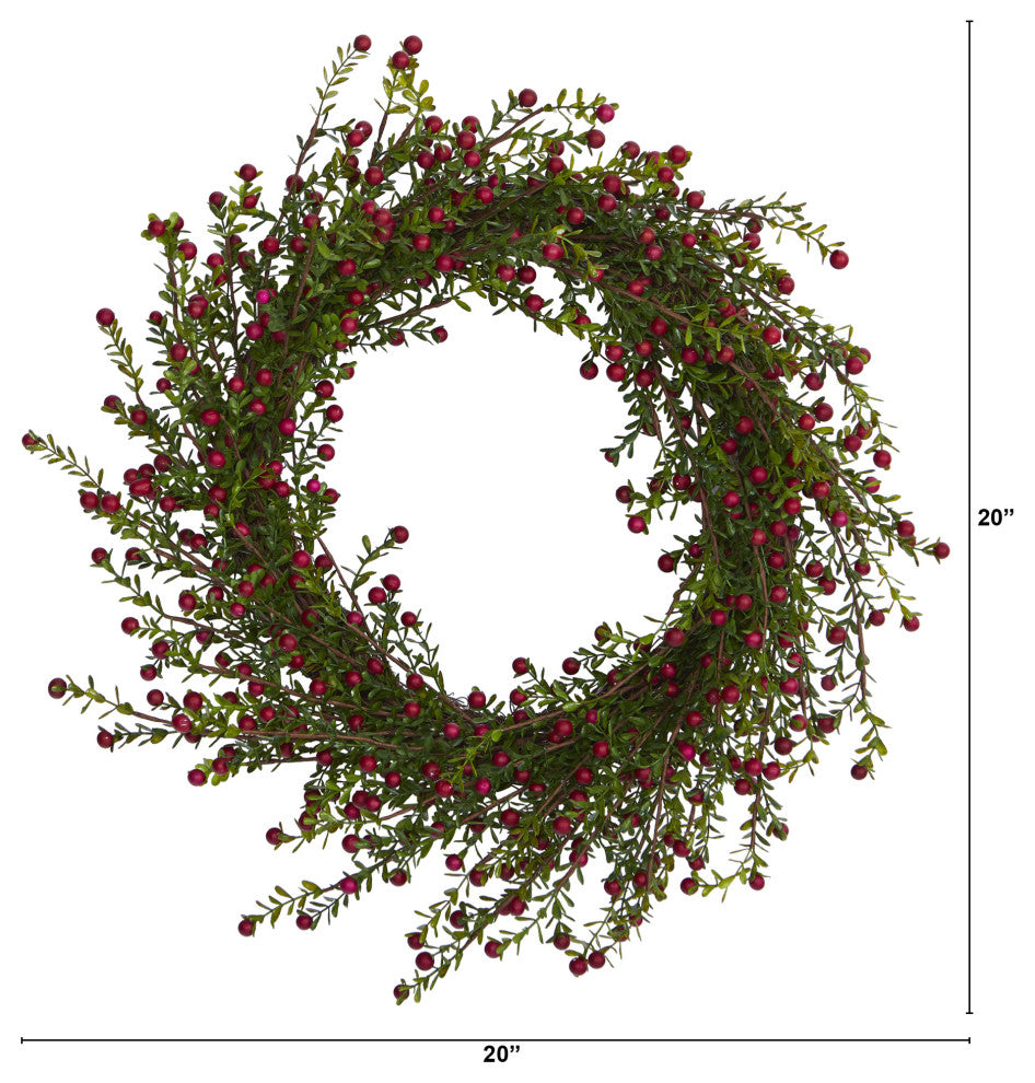 Nearly Natural 20ï¿½ Boxwood and Berries Artificial Wreath