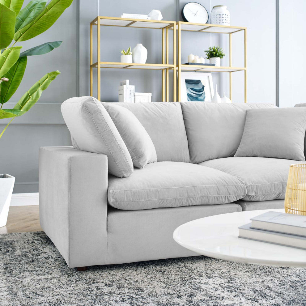 Loveseat Sofa, Velvet, Gray, Modern, Living Lounge Hotel Lobby Hospitality