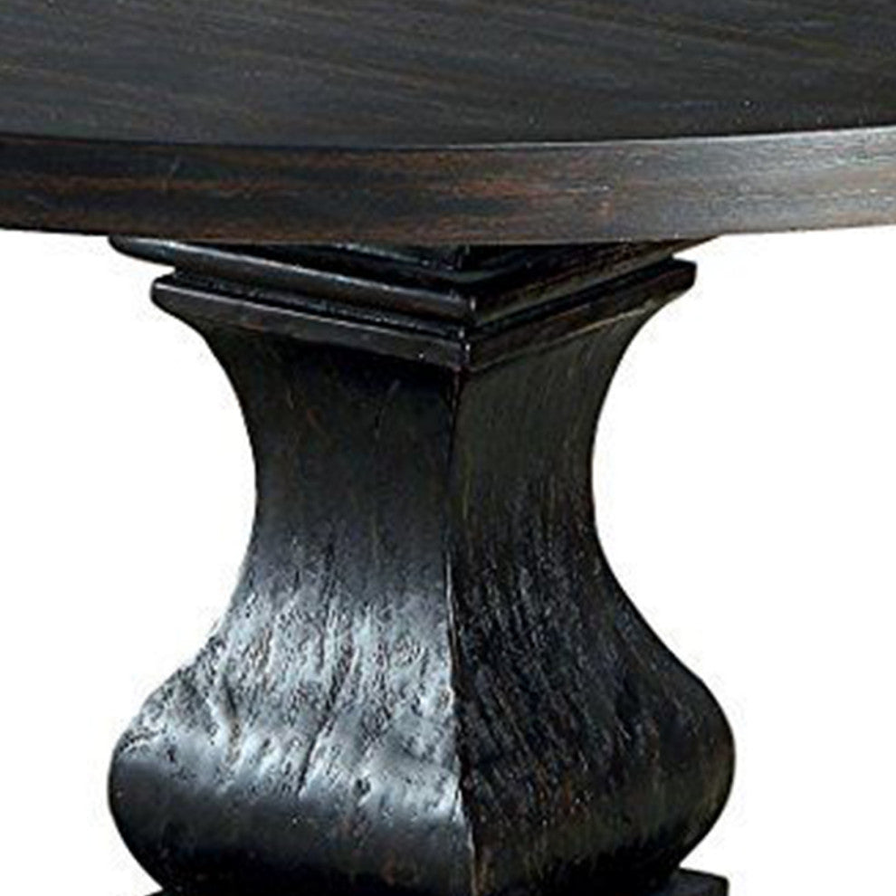 Benzara BM208963 Wooden Round Top Dining Table With Pedestal Base, Black