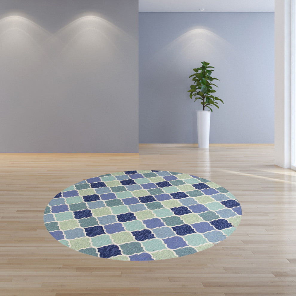 HomeRoots 7' Round UV treated Polypropylene Blue Area Rug