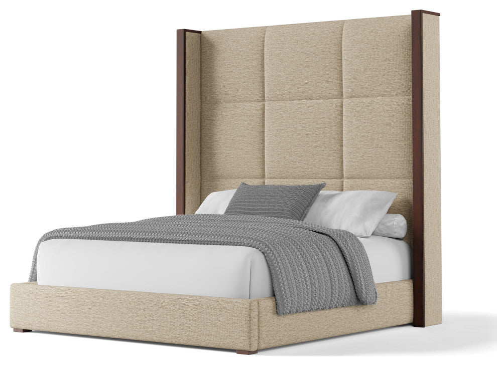 Nativa Interiors Irenne Square Tufted Bed, Flax, Queen, High 87"