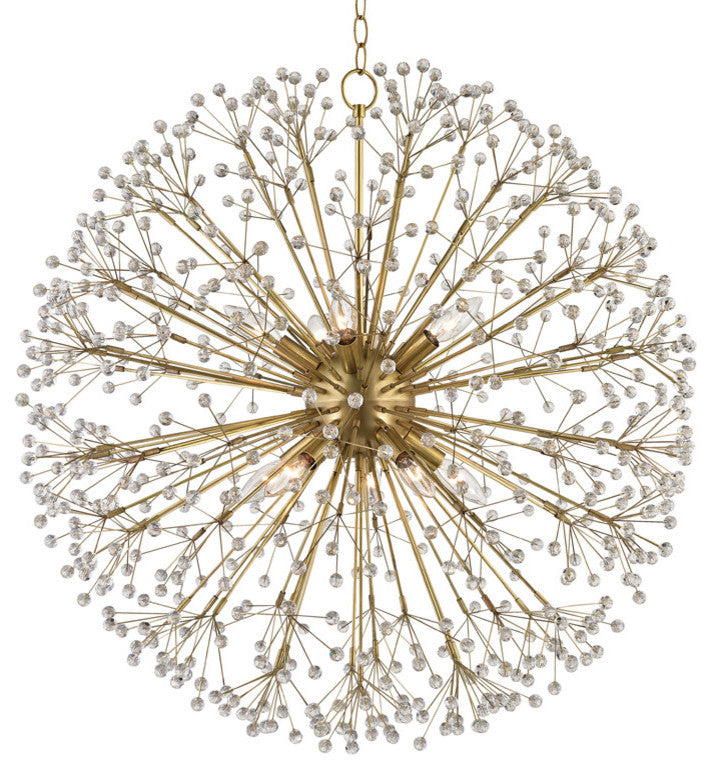 Dunkirk, 10 Light Chandelier, Aged Brass Finish, Crystals