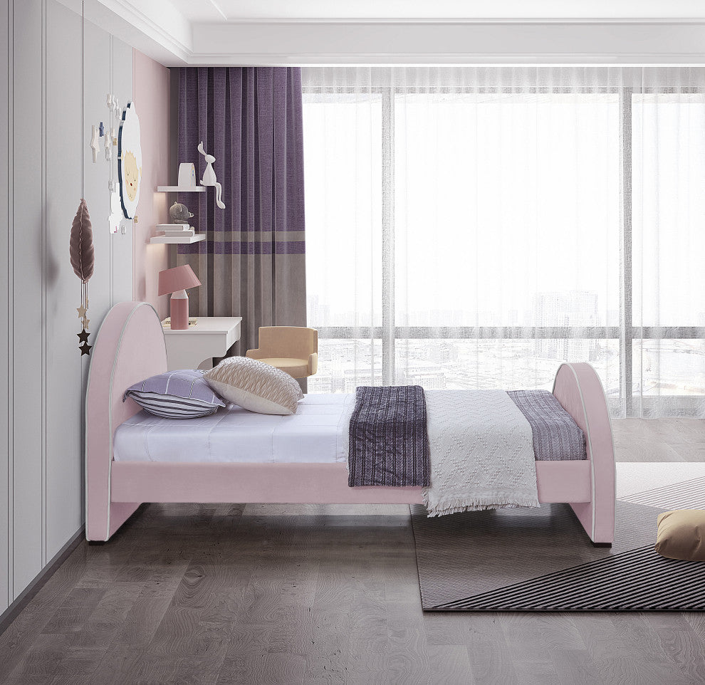 Brody Velvet Upholstered Bed, Pink, Twin
