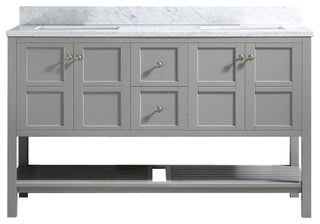 CASAINC 60" Marble Top Luxury Double Sink Bathroom Vanity, Gray