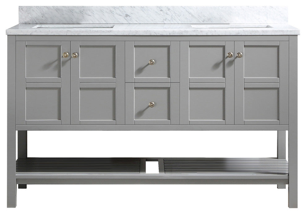 CASAINC 60" Marble Top Luxury Double Sink Bathroom Vanity, Gray