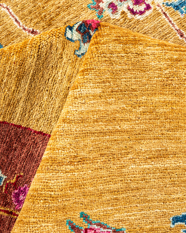 Eclectic, One-of-a-Kind Hand-Knotted Area Rug Yellow, 6' 0" x 8' 10"