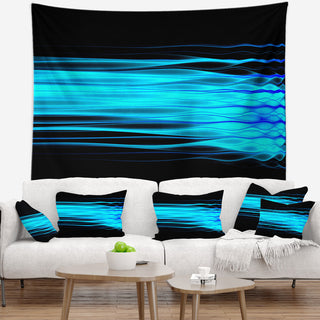 Bright Blue Fractal Waves Abstract Wall Tapestry, 80"x68"