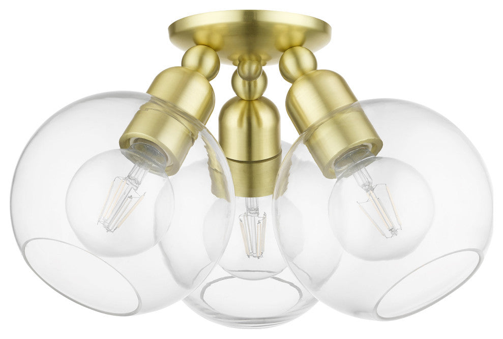 Downtown 3 Light Satin Brass Sphere Semi-Flush