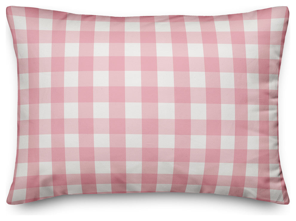 Pink Buffalo Check Outdoor Lumbar Throw Pillow, 14"x20"