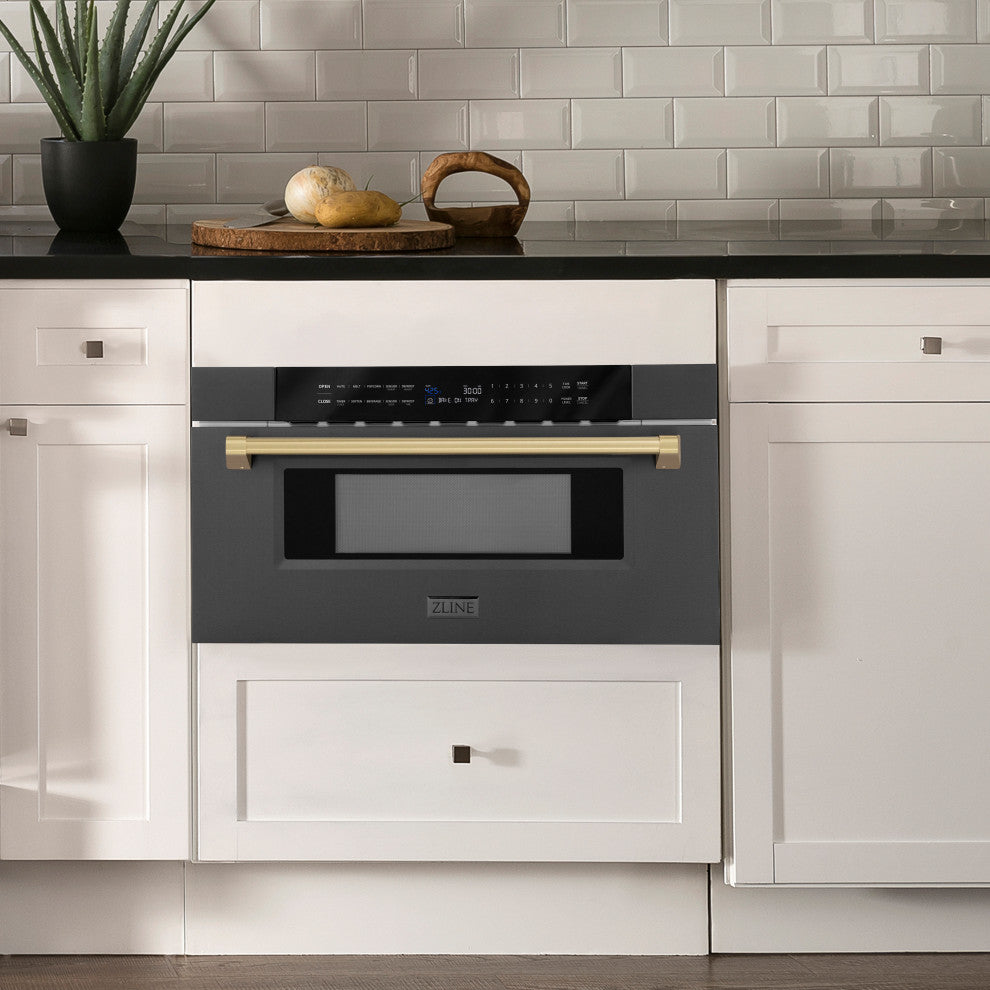 Microwave Drawer, Black Stainless Steel and Champagne Bronze, MWDZ-30-BS-CB