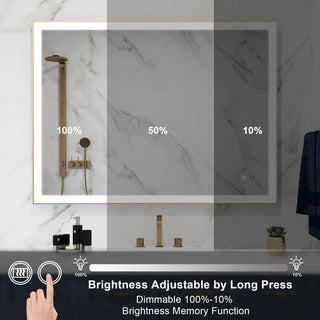 Framed LED Lighted Bathroom Vanity Mirror With Defogger, Gold, 48"x36"