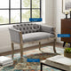 French Vintage Loveseat Sofa, Fabric, Wood, Gray, Modern, Lounge