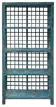 Distressed Teal Blue Green Grid Style Back Side Bookcase Display Cabinet