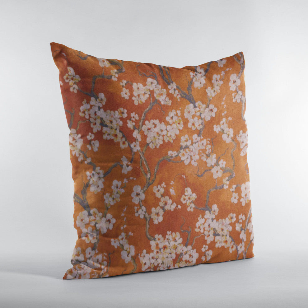 Persimmon Garden Cherry Blossoms Luxury Throw Pillow, Double sided 16"x16"