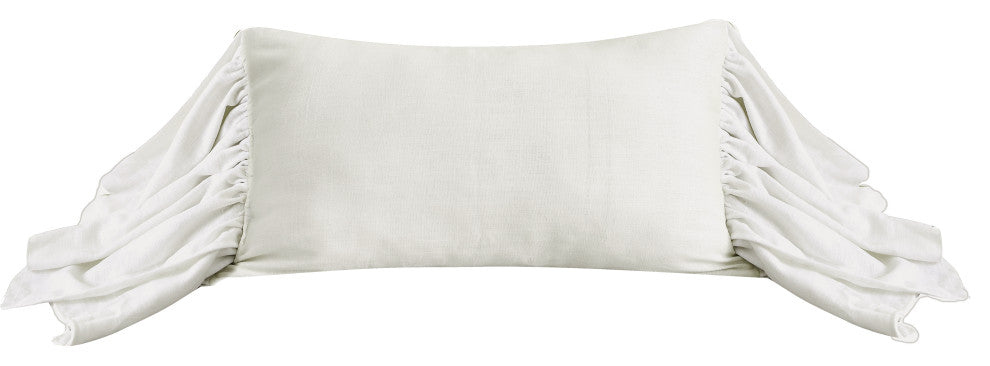 Washed Linen Long Ruffled Pillow, 16"x26", White, 1 Piece