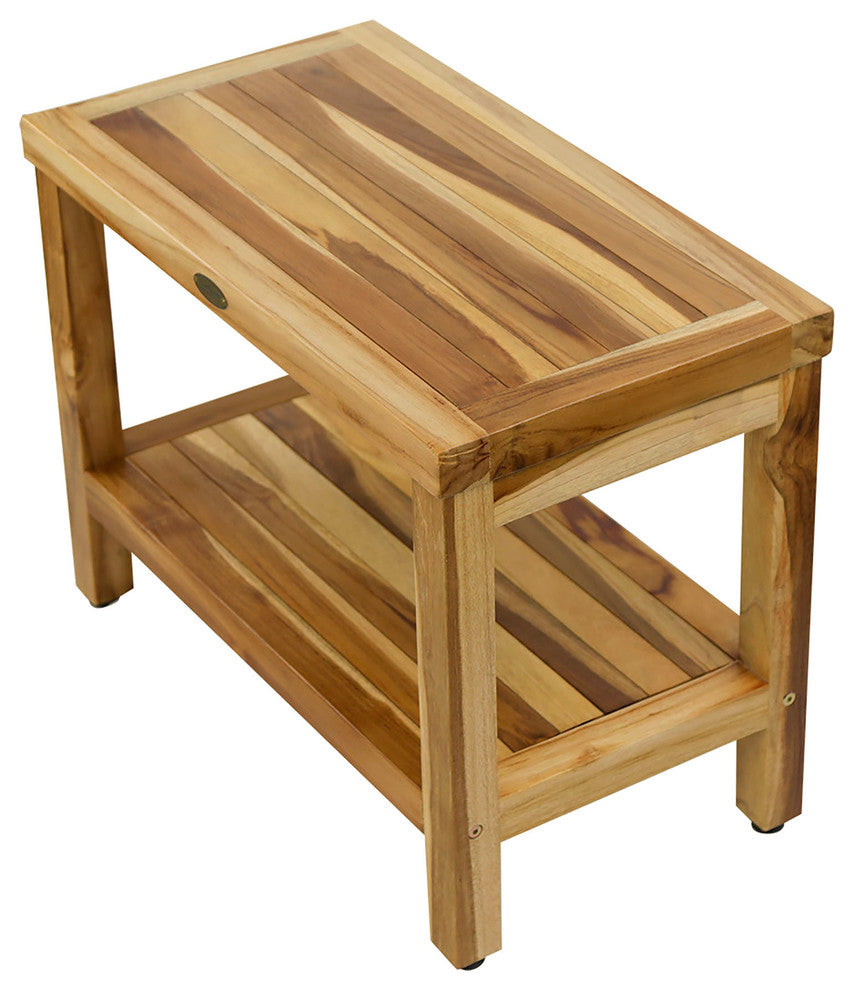 EcoDecors EarthyTeak Classic Teak Shower Bench With Shelf, 24"