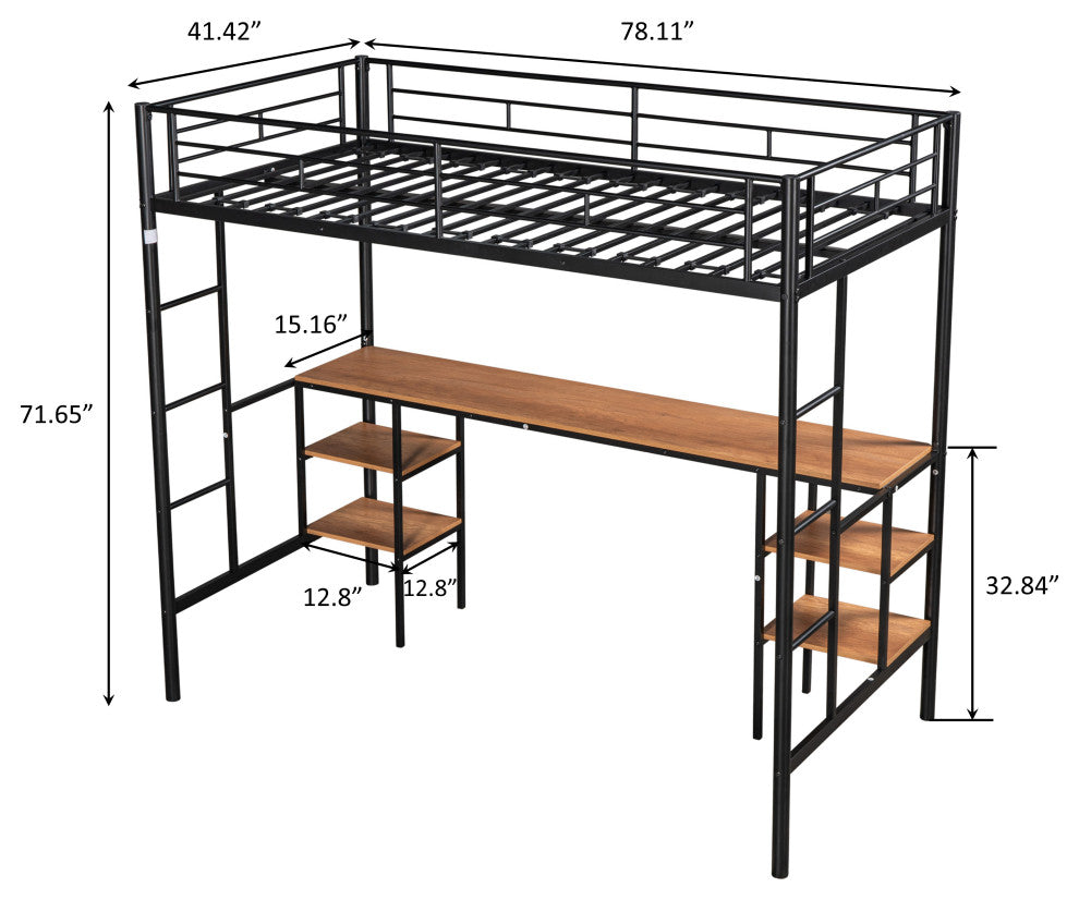 Gewnee Twin-size Loft Bed with Table & Shelves