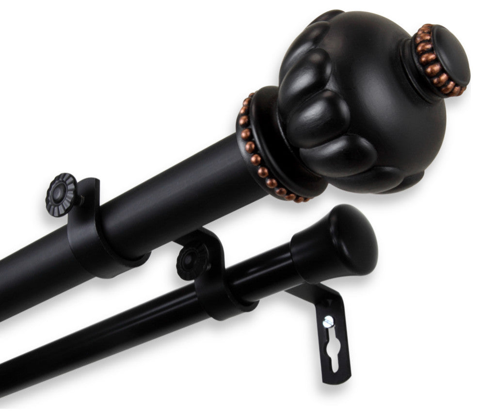 Bran 1" Double Curtain Rod, Black, 48-84"
