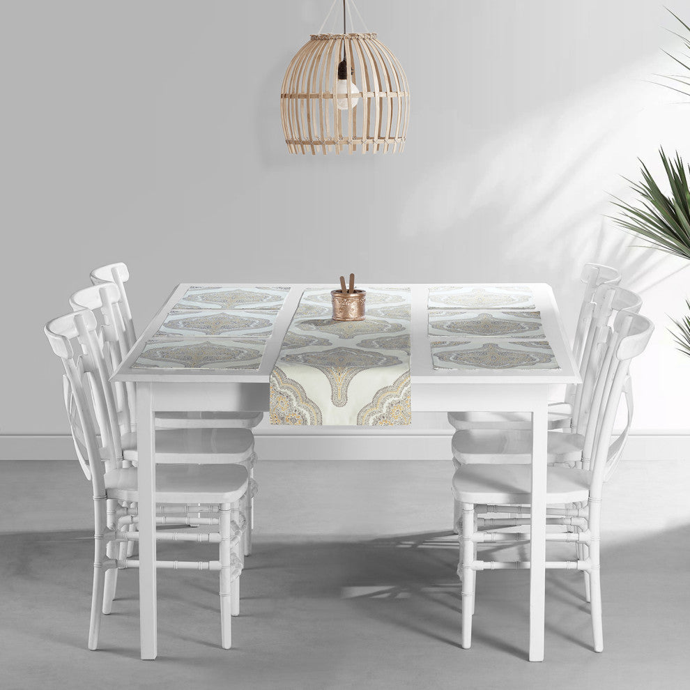 Arabesque Printed Cotton Table Runner and Placemats, Arabesque Tan
