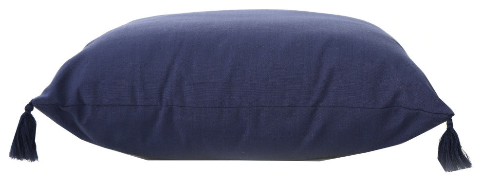 GDF Studio 4-Piece Nolan Fabric Tassel Throw Pillows Set, Dark Blue