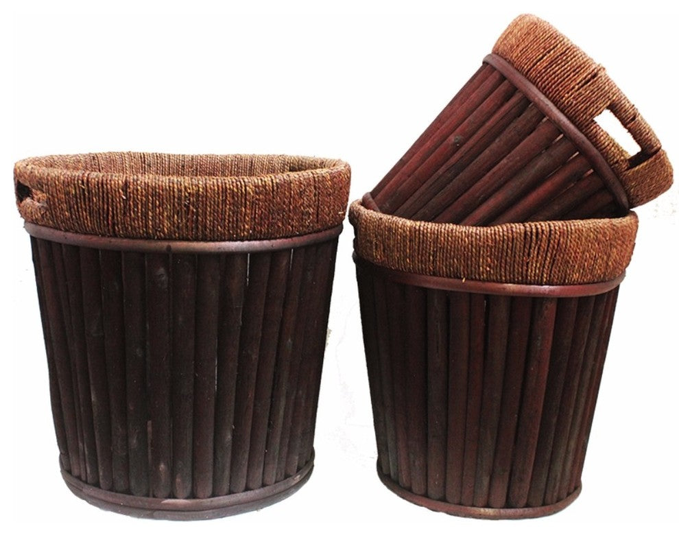 Willow Round Planter, Dark Brown, Set Of 3