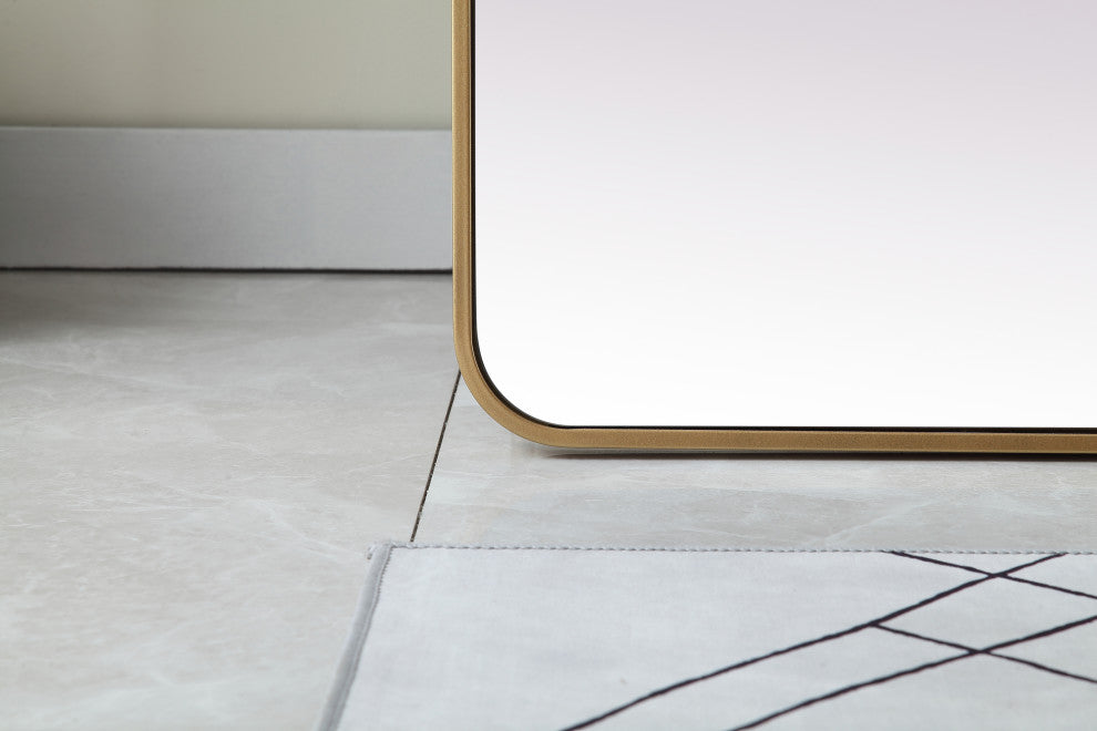 Soft Corner Metal Rectangle Full Length Mirror 30X60 Inch, Brass