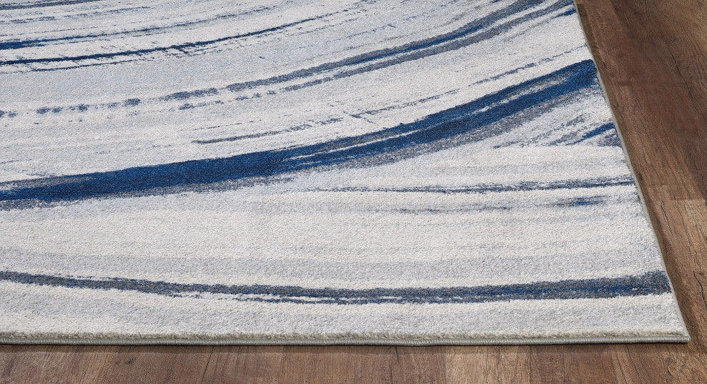 Illusions Elements Abstract Watercolor Area Rug, Ivory/Blue, 5'3 X 7'7