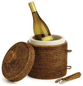 Burma Rattan Ice Box and Tongs
