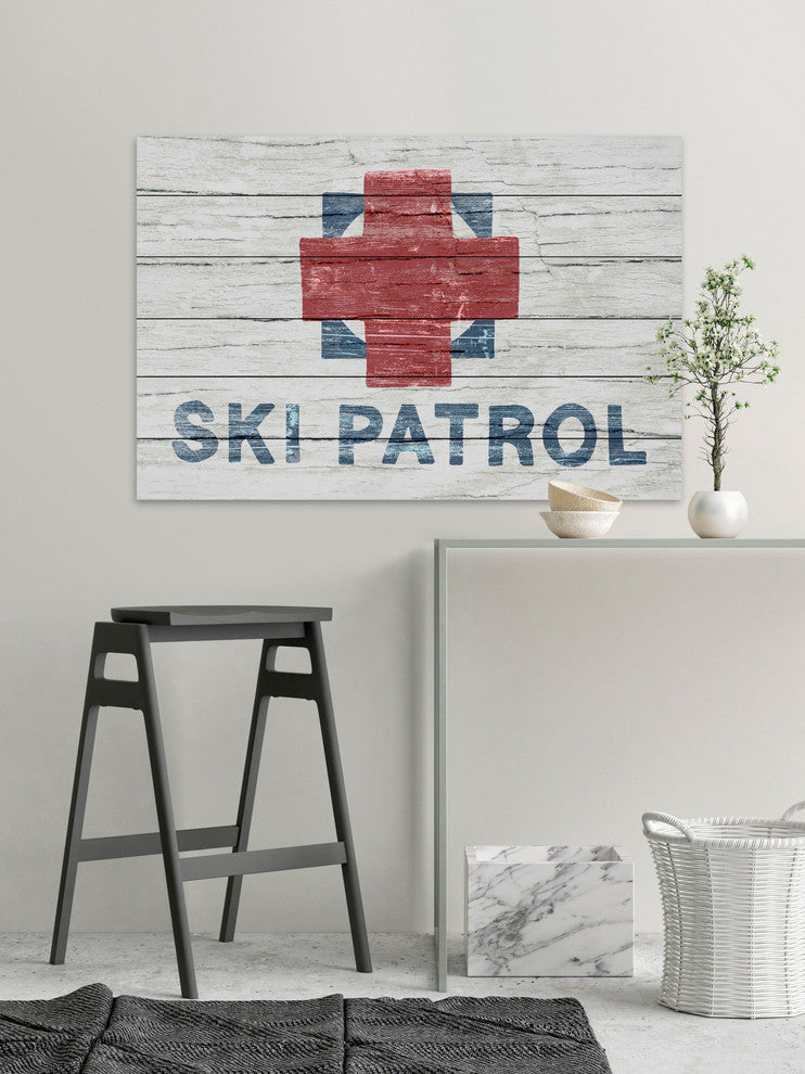 "Rugged Ski Patrol" Painting Print on White Wood, 18"x12"