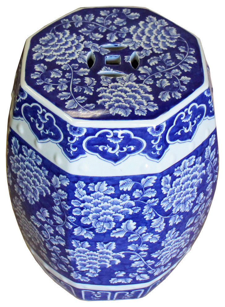 Chinese Blue and White Porcelain Floral Theme Octagon Stool Table Hcs4348