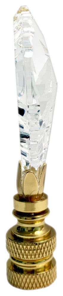Crystal Gothic Cross Lamp Finial Polished Brass Knurled Base 2.75"h