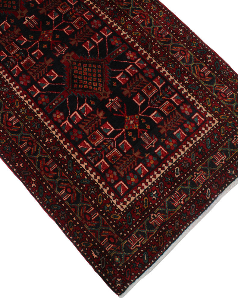 Fine Vintage Distressed Akdas Blue Runner, 3'7x11'2