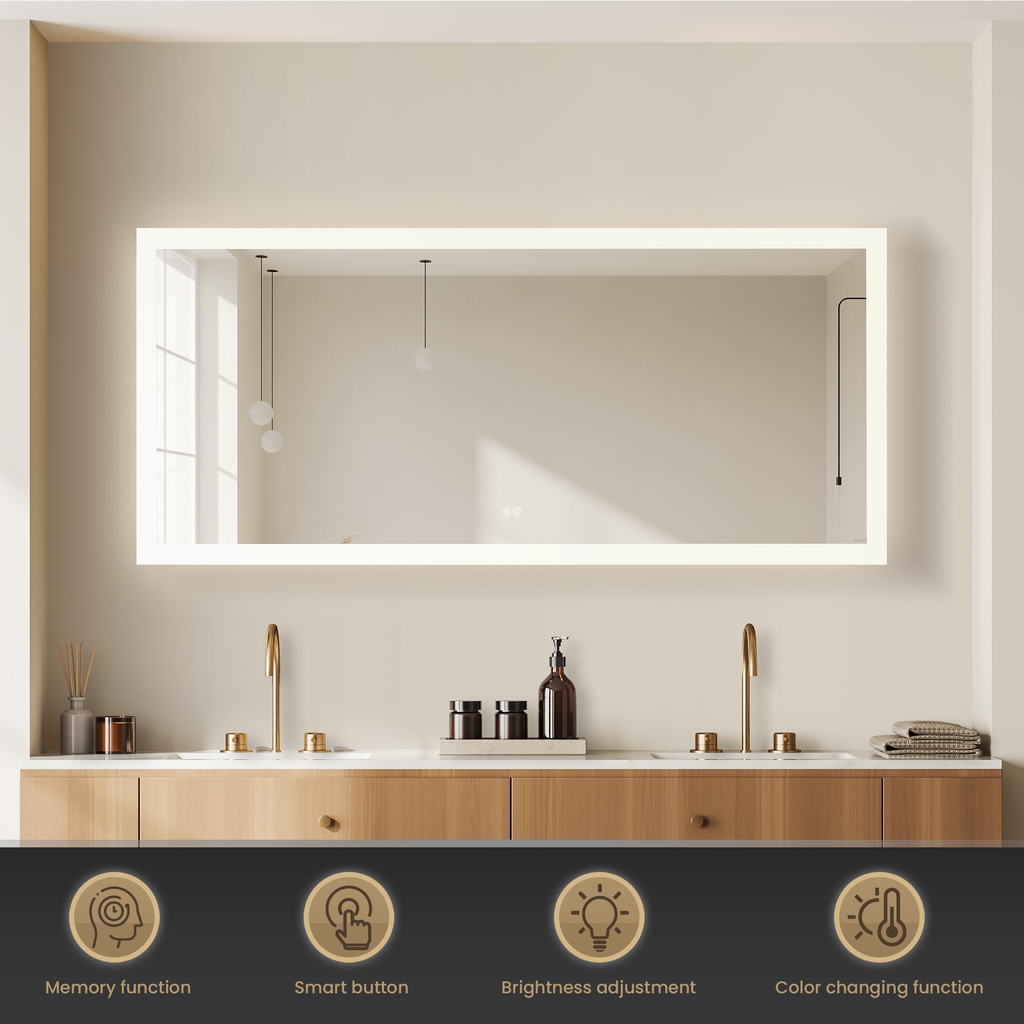 Beijing Rectangular Frameless LED Wall Bath Vanity Mirror, Acrylic, 72"w X 32"h