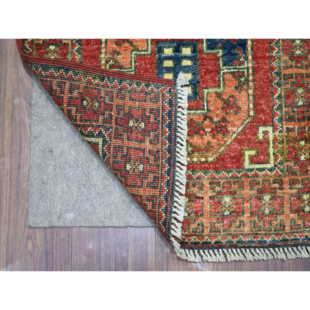 Brick Red with Elephant Feet Design, Pure Wool Hand Knotted Rug, 2'0" x 2'10"