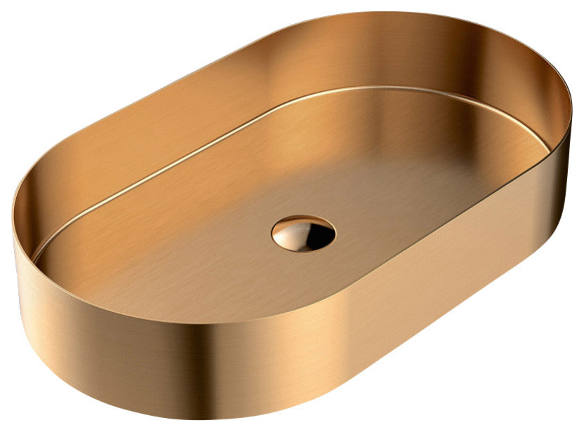 Elvera Modern Oval Vessel Sink, Brushed Rose Gold