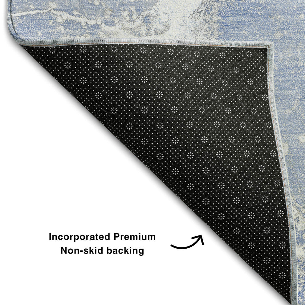 Premium Machine Washable Mayfield AMF510 Blue 2'3" x 7'6" Runner Rug